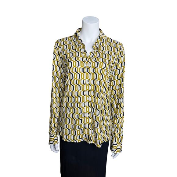 Nili Lotan Blouse Women's XL Geonetric Long Sleeve Buttoned - Picture 1 of 5